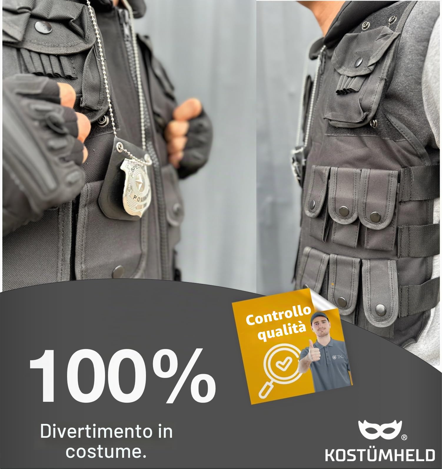 SWAT Costume unisex 6 in 1 per uomo e donna, per Carnevale e Halloween