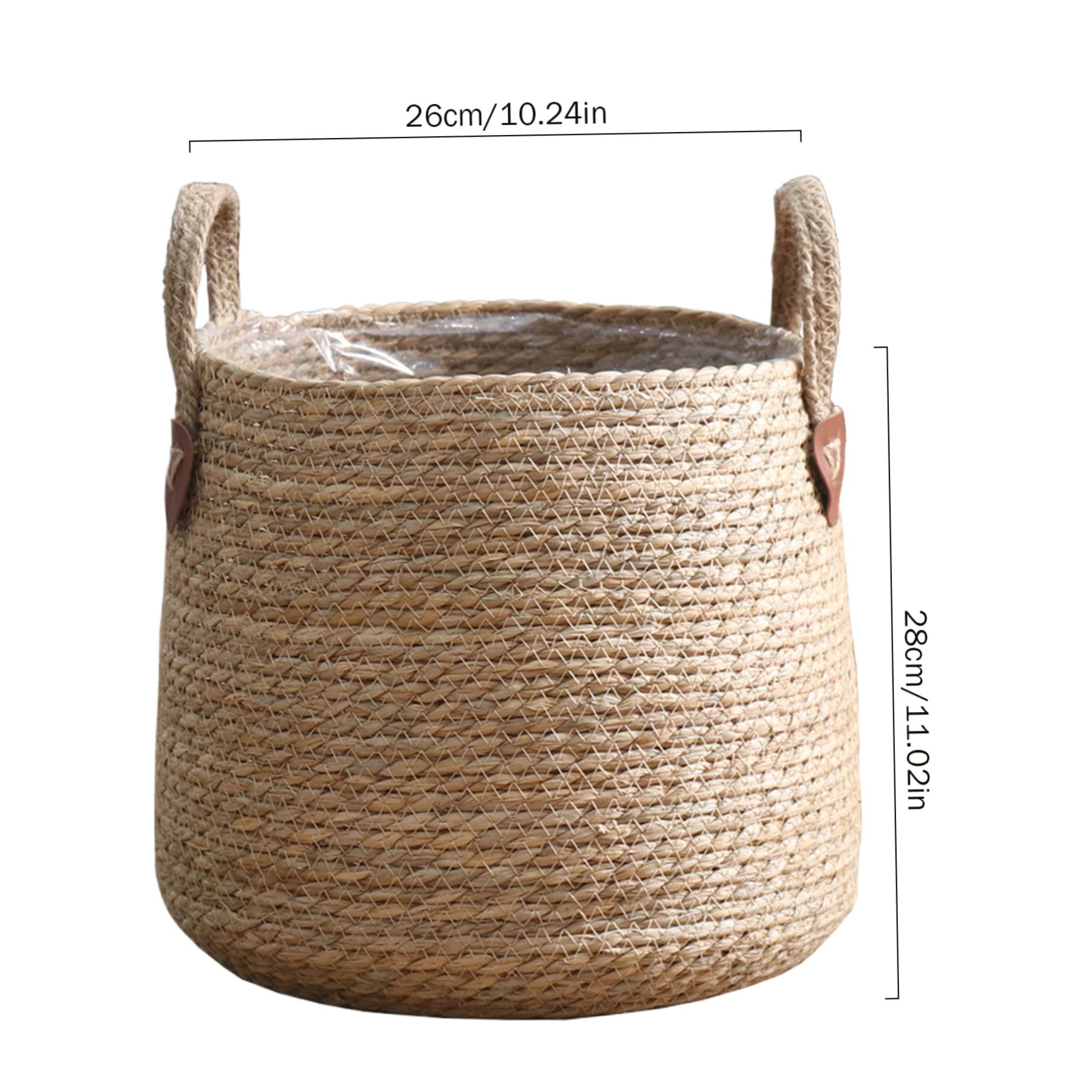 Cesta Tejida para Plantas con Forro Maceta Tejida De 10,2 Pulgadas De Diámetro Maceta Tejida Natural con Asa Macetas De Interior para Jardín Balcón Hogar