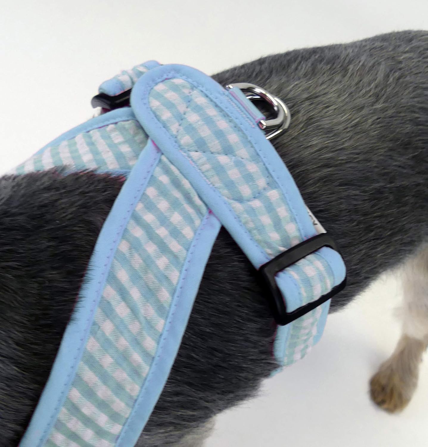 Precision Fit Nylon Step-in Adjustable Dog Harness in Teacup to 40 LBS Vest Easy On Adjustable XXXSmall Toy Puppies to Large Soft Walking Doggy Wrap Vest (4101) (Large - Gingham Blue)