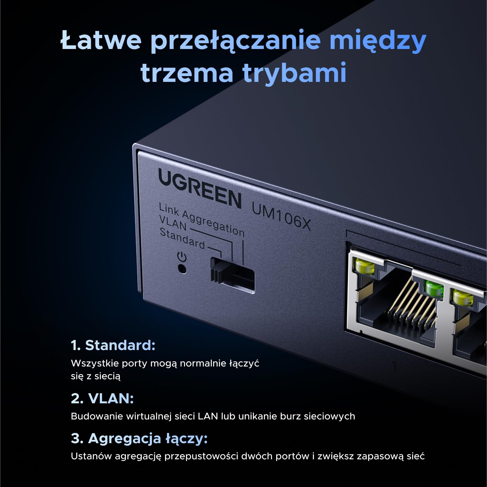 UGREEN Przełącznik LAN z 5 portami 2,5G + 1 portem 10G SFP+, niezarządzany przełącznik sieciowy do komputerów, serwerów NAS, serwerów, punktów dostępowych WiFi 6, szybka transmisja danych