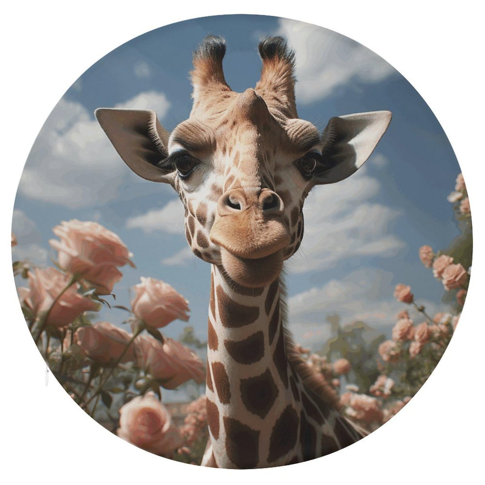 FekiLoot Beautiful Giraffe Seat Cushion Comfort Memory Foam Seat Cushion Chair Pad Soft Round Stool Cushion Chair Cushion Removable Washable Cover for Home Office Outdoor Bistro 15.35 Inch