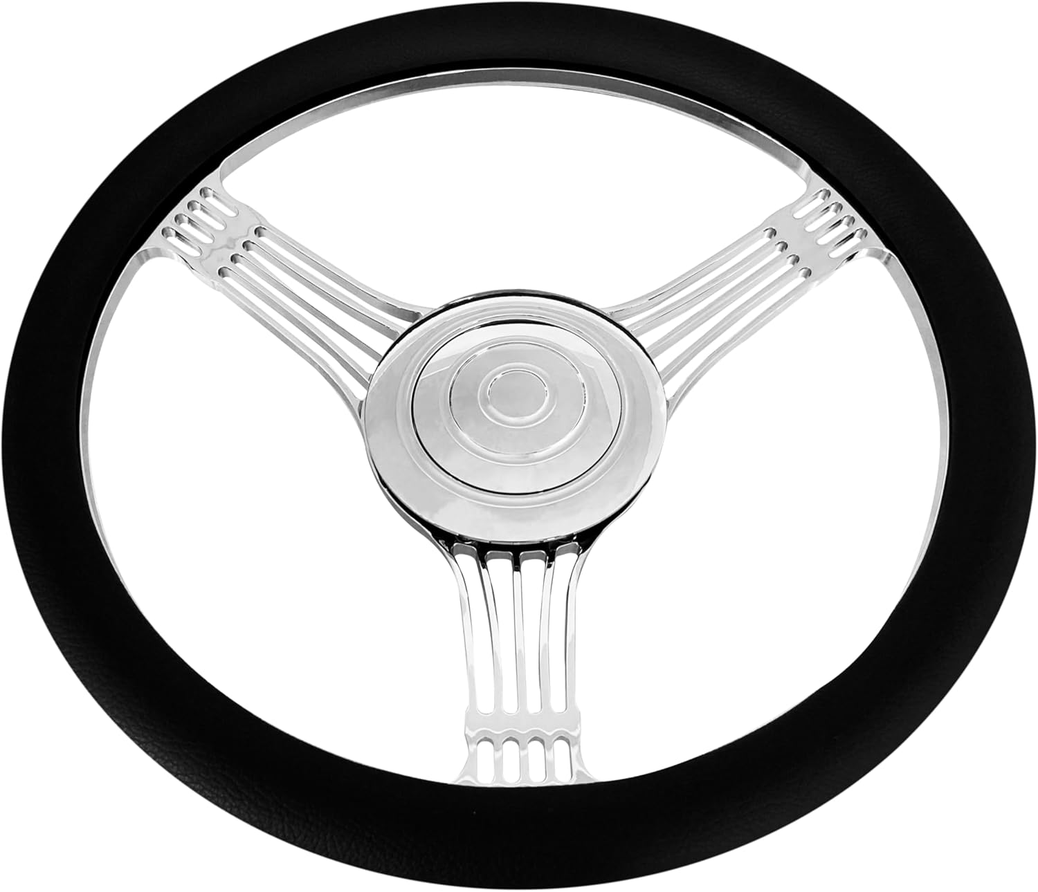 14'' x 2'' Billet Black Leather Half Wrap 9 Bolts Dish Steering Wheel with Horn Button,'Banjo Style' Steering Wheel Fits Most 1967-94 GM Cars