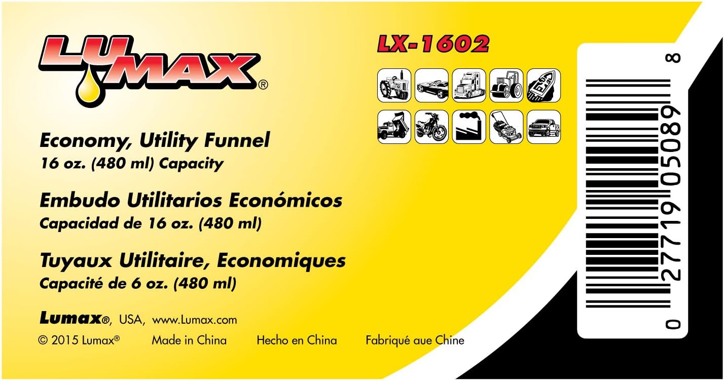 LUMAX LX-1602 Black 16 oz. (480 mL) Plastic Funnel, Flexible, Corrosion Resistant, All-Purpose Funnel. Durable, Oil Resistant Plastic. Safe for All Petroleum Products.