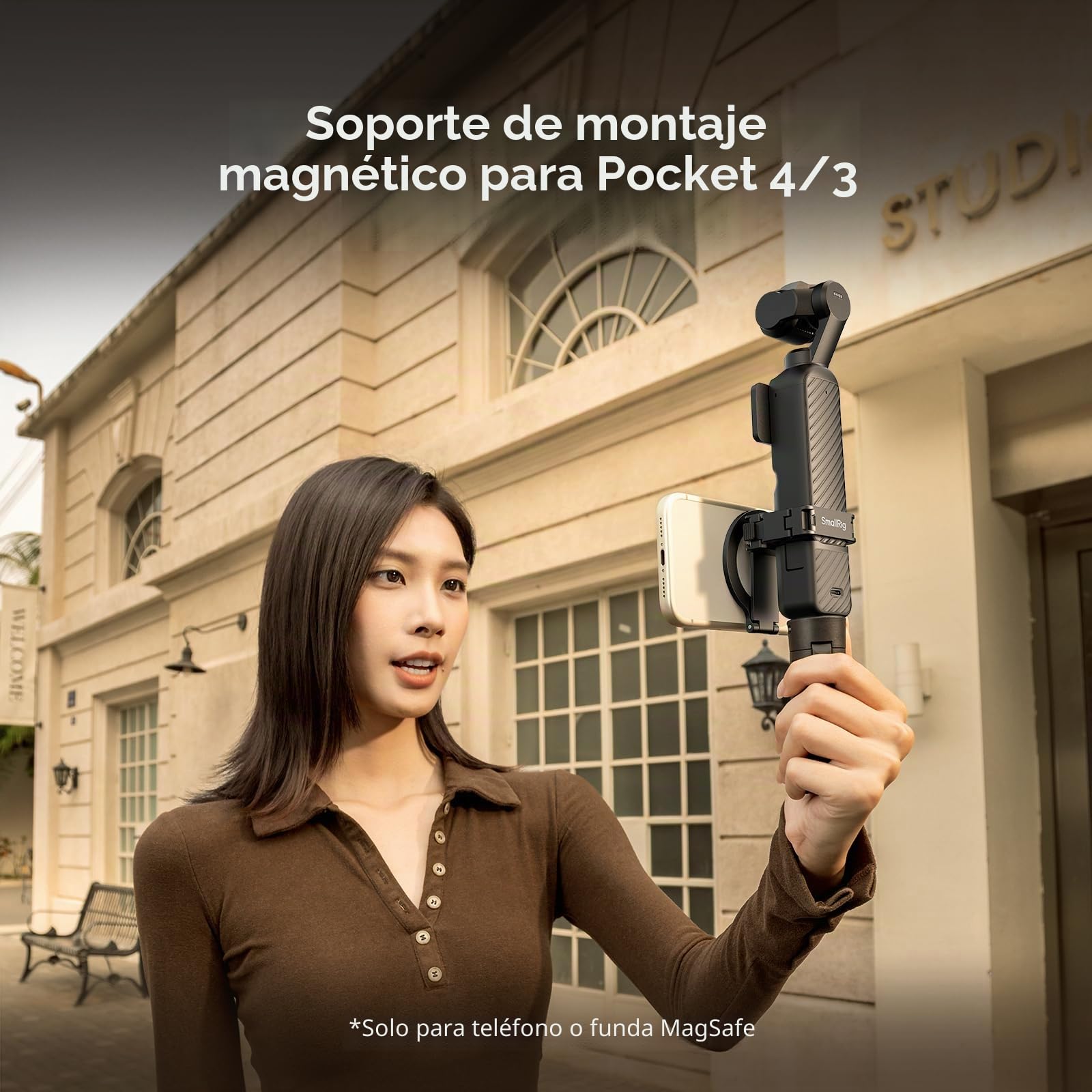 SMALLRIG Soporte magnético para DJI Osmo Pocket 4P/4/3, adaptador de expansión de aleación de aluminio con interfaz bidireccional de liberación rápida, anillo magnético ajustable para teléfono - 6004