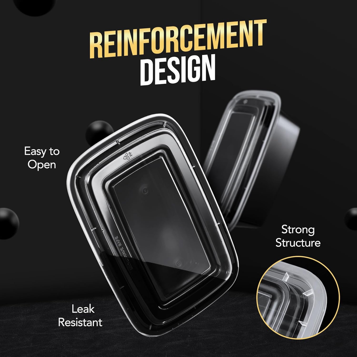 100-Piece (50-Pack) 34 OZ Meal Prep Containers Reusable with Lids, Sturdy Leakproof & Food Safe, Microwave, Freezer, Dishwasher Safe To Go Food Containers, Plastic Take Out Containers, Black - Image 5