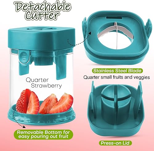 Miniatura 5 de Cortador de frutas pequeño, cortador creativo de fresas y uvas, para hacer rápidamente ensalada de frutas y verduras (verde azulado oscuro)