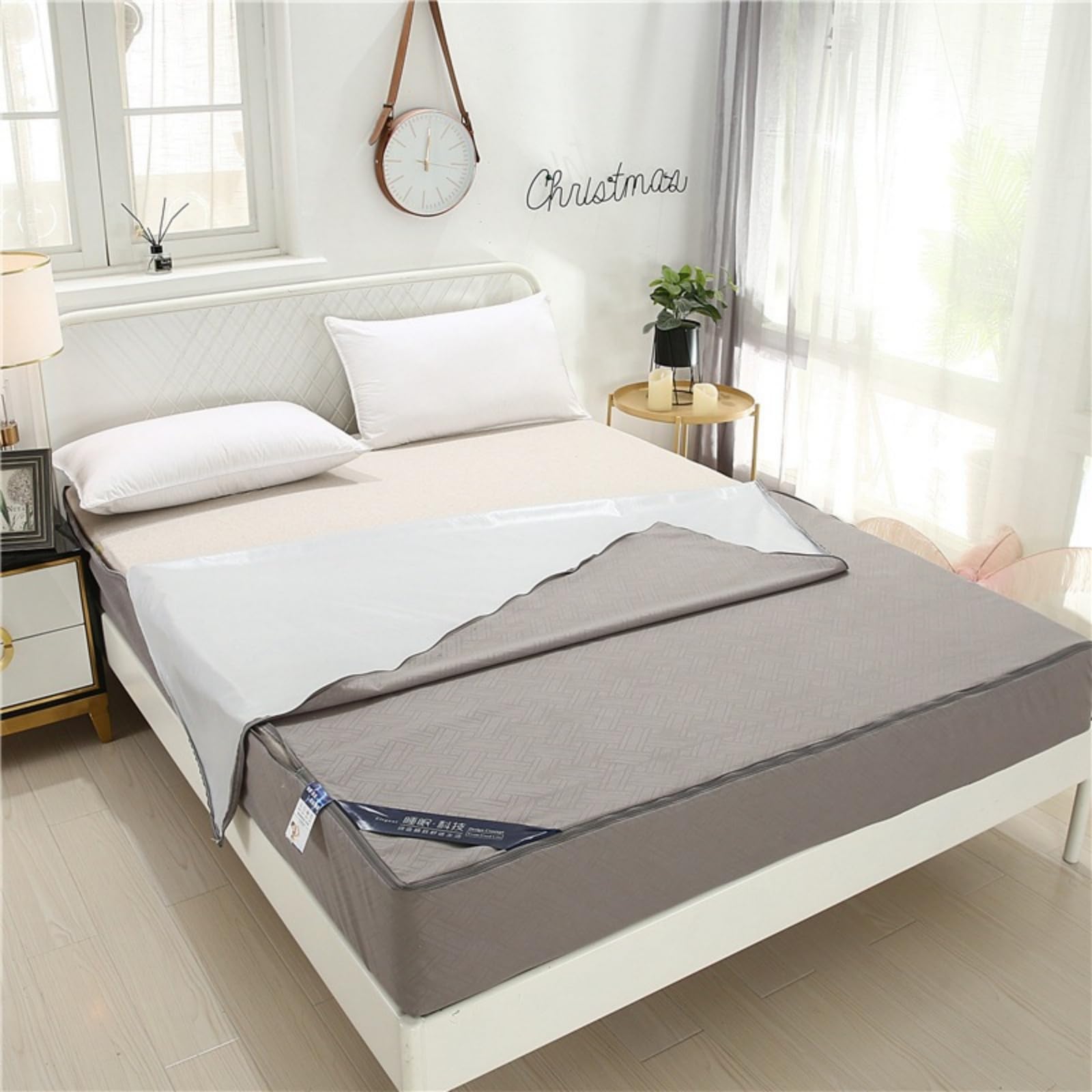 Morbuy Coprimaterasso Singolo Matrimoniale Impermeabile, Coprimaterasso Una Piazza e Mezza Antiacaro con Cerniera Morbida e Traspirante per Materassi Altezza 25cm (200x220+25cm,3D Grigio)