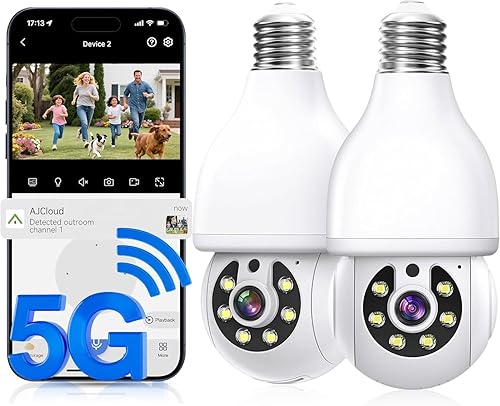 Cámara de seguridad de bombilla, cámara de bombilla WiFi de 5G y 2.4 GHz para exteriores, cámara de bombilla LED 2 en 1 para seguridad del hogar,