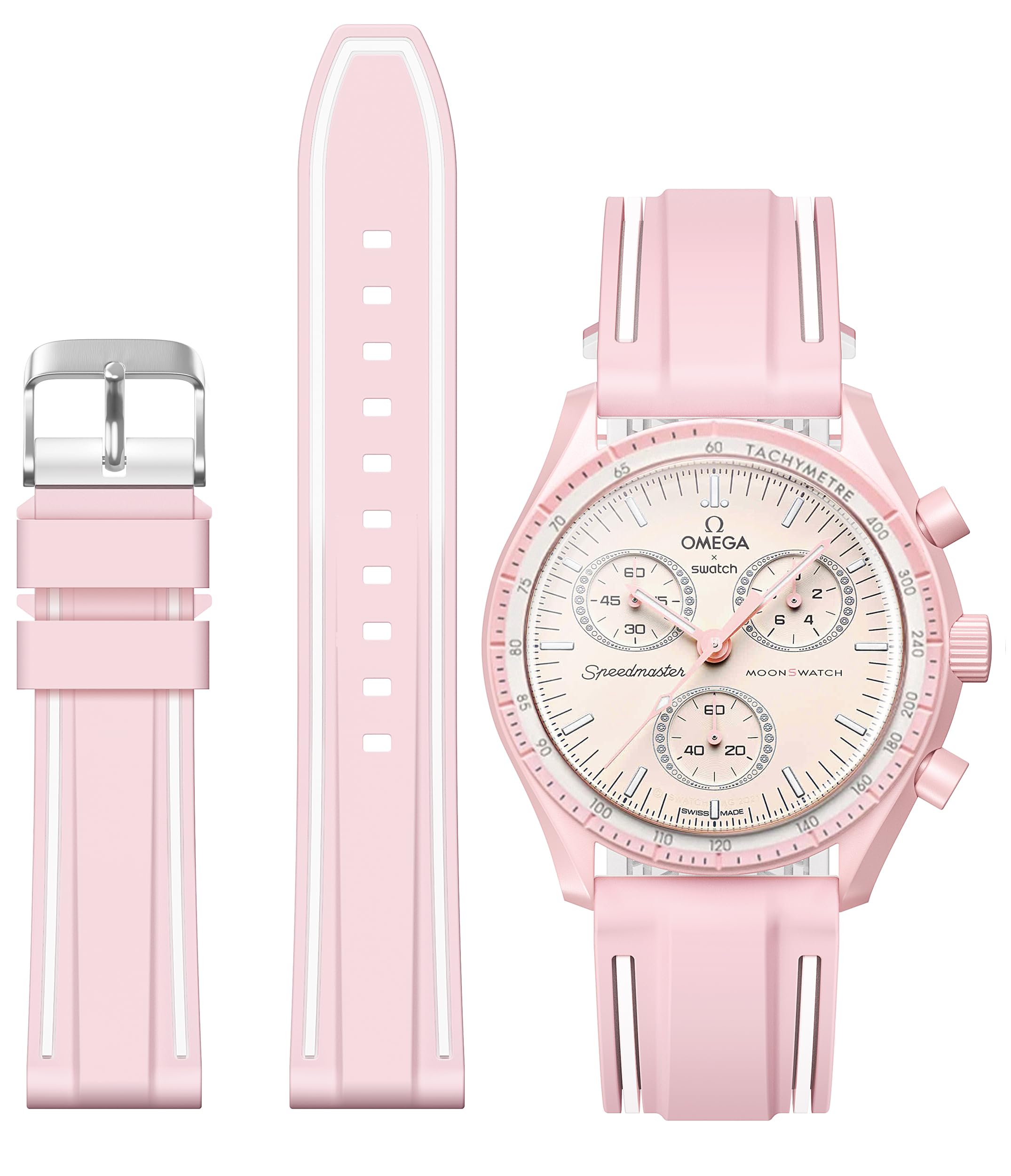 Stanchev Bands for Moonswatch Watch,Soft Silicone Strap Compatible with Omega x Swatch MoonSwatch Speedmaster 20mm Watch,Quick Release Waterproof