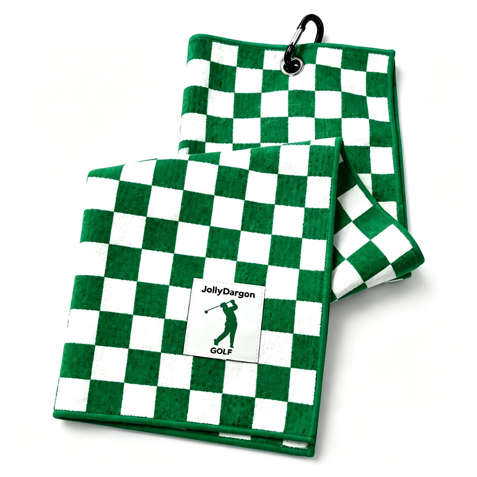 JollyDragon Golf Towel With Carabiner Clip, 16'' X 24'' Green & White Checkered Microfiber Golf Towel For Golf Bag, Ideal Golf Gift For Men & Women Golf Lovers, Premium Golf Accessories