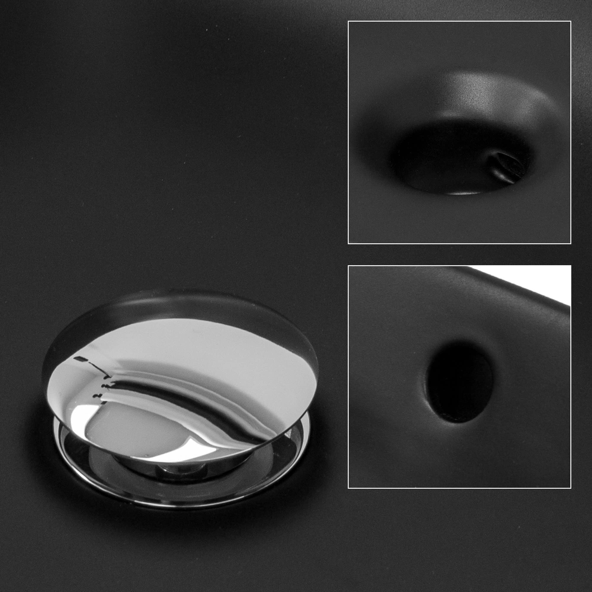 LuxeBath Waschbecken Keramik 590x380x190 mm oval Schwarz mit Ablaufgarnitur Schwarz, Aufsatzwaschbecken für Badezimmer/Gäste-WC, Aufsatzbecken modern, Waschtisch Waschschale Waschplatz Handwaschbecken