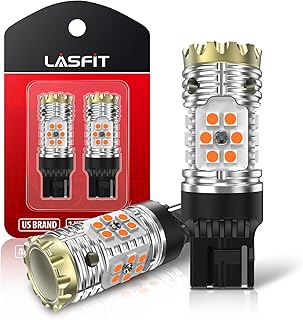 LASFIT 7440 CANBUS READY LED Bulb 7441 For Rear Turn Signal Light Blinker Lamp 7440A W21W WY21W Anti Hyper Flash Error Free 24W 1600LM Amber/Yellow Built In Resistor, Plug and Play 2023 Version