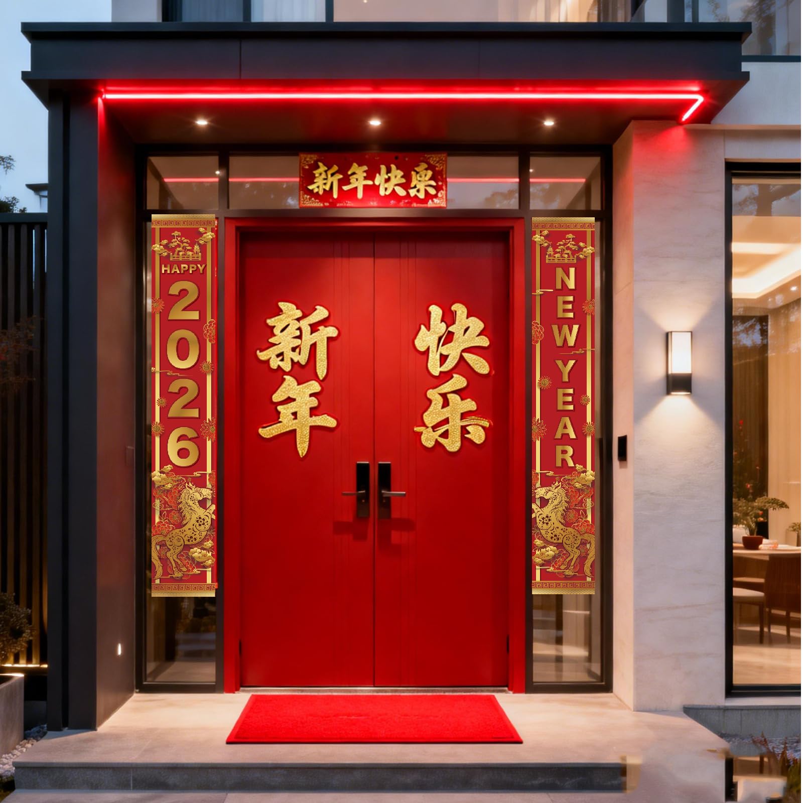 Chinese New Year Decorations 2026 Happy New Year Banner Year of the Horse Spring Festival Couplets for Door Window Party Accessories Decor New Years Eve Decorations 2026 Banner Porch Sign,Red 2Pcs - Image 3