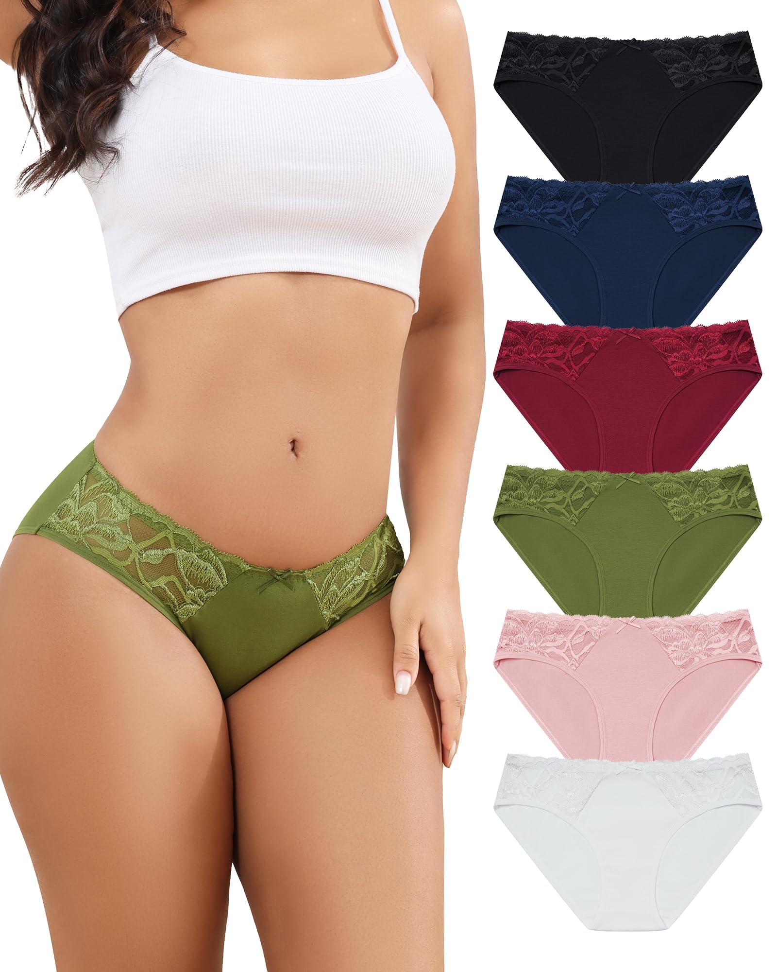 aijolen Women's Cotton Bikini Panties Lace Cheeky Underwear for Women Breathable Soft Underwear Women Pack S-XL-picture-32