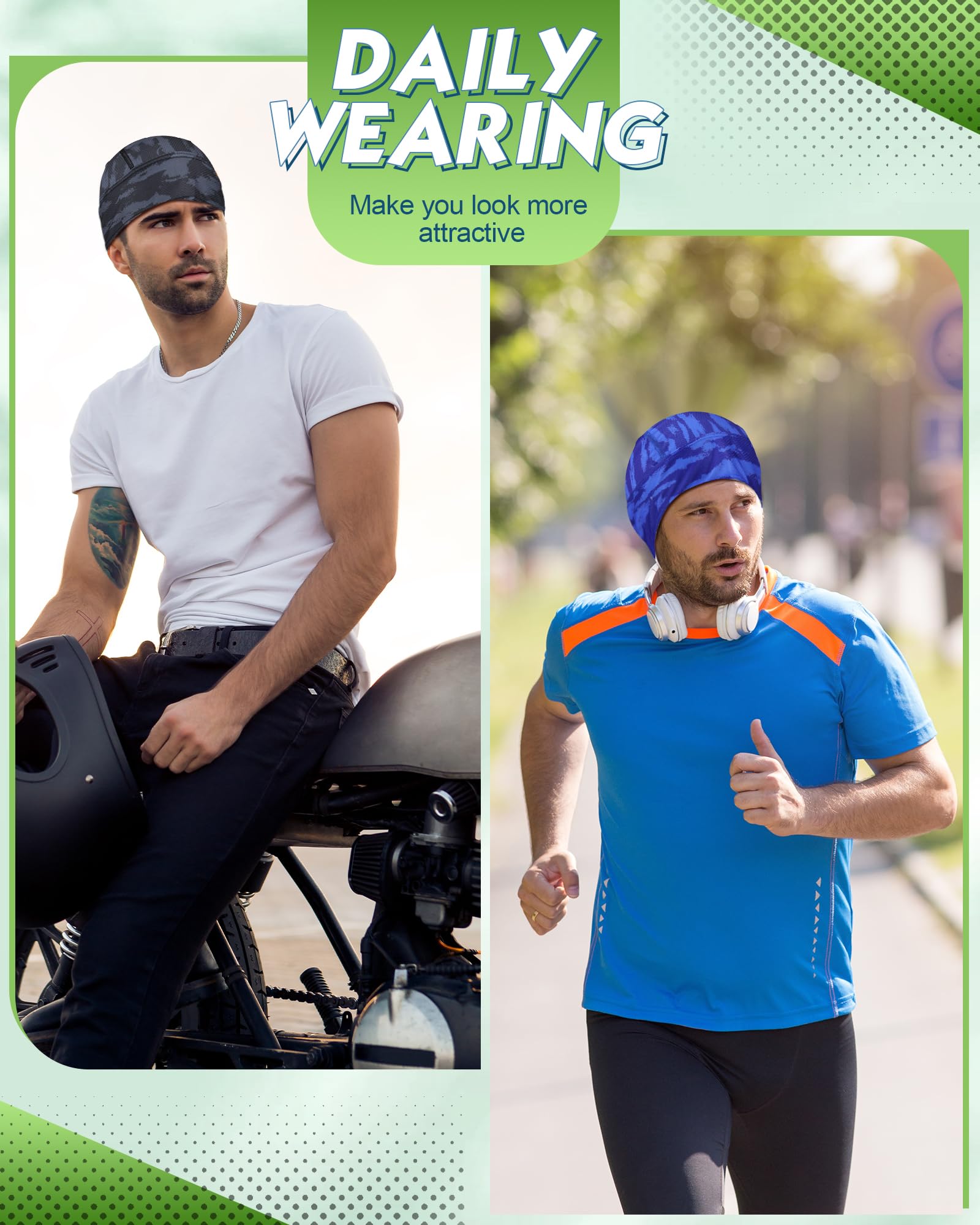 15 Pcs Do Rag Skull Cap Cooling Helmet Liner Sweat Wicking Head Wraps Bandana Beanie Bicycle Helmet Liner for Men Women