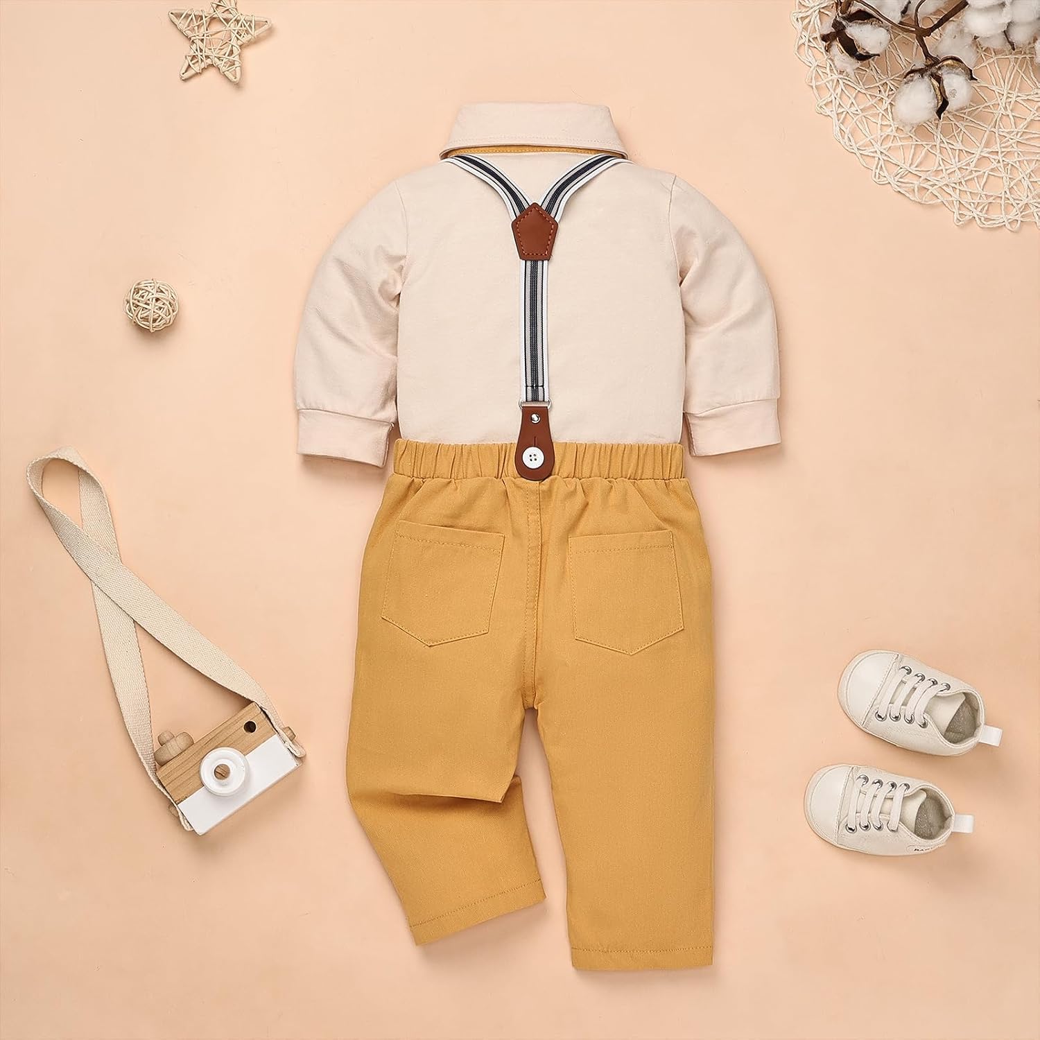 Baby Boy Clothes Gentleman Outfits Infant Bodysuit Long Sleeve Shirt with Bowtie Suspender Pants Suits Set 0-18M - Image 3
