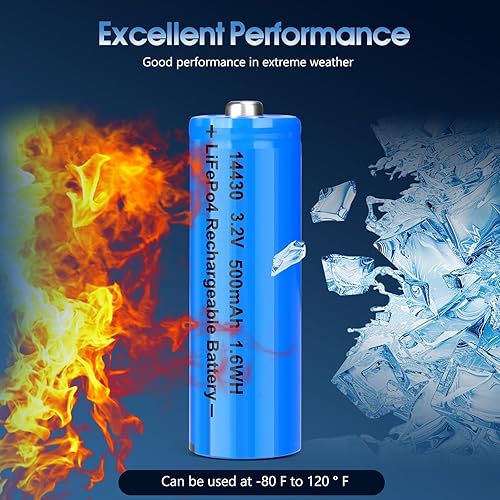 14430 LiFePo4 3.2v Rechargeable Batteries, 500mAh for Outdoor Solar Garden Lights, Tooth Brush, Shaver, Flashlight (8 Pack)(8 Pack)