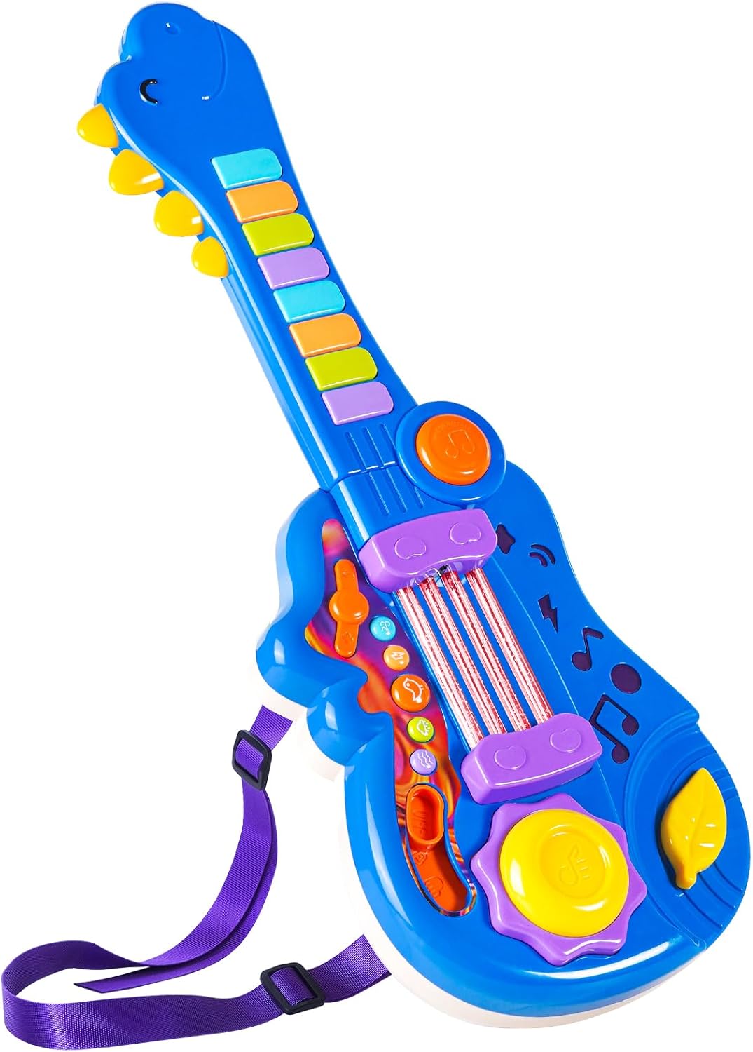 Dinosaur Kids Guitar 2-in-1 Musical Instruments for 3 4 5 Year Old Boys Girls Gifts, Toddler Electric Guitar Piano Toy with Strap & Dino Design (Blue)