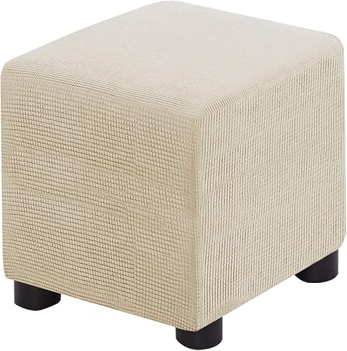 Funda para Otomán Cuadrada Plegable de Almacenamiento Fundas para Otomán Jacquard Elásticas Cubo Reposapiés Fundas para Taburete ProZtector con Beige