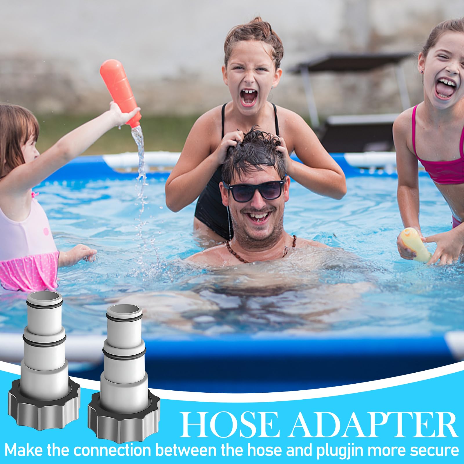 Lot de 2 adaptateurs de tuyau de piscine - Adaptateur pour tuyau de piscine de 32 et 38 mm de diamètre - Avec filetage intérieur à visser