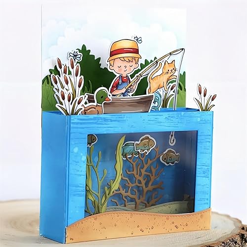 Miniatura 7 de Juego de sellos y troqueles para niños de pesca para hacer tarjetas, sellos transparentes y troqueles de corte de metal para álbumes de recortes,