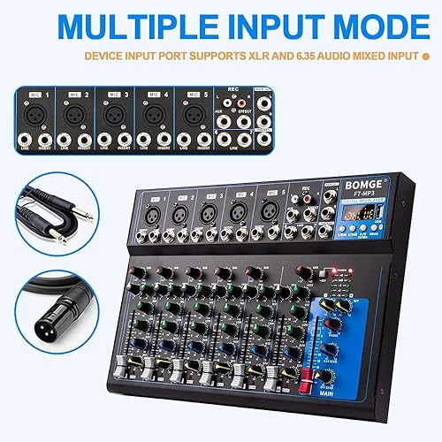 Miniatura 4 de BOMGE K7 - Mezclador de audio portátil Bluetooth con consola de mezcla de sonido USB, MP3 estéreo de 48 V, alimentación para grabación de PC, bandas