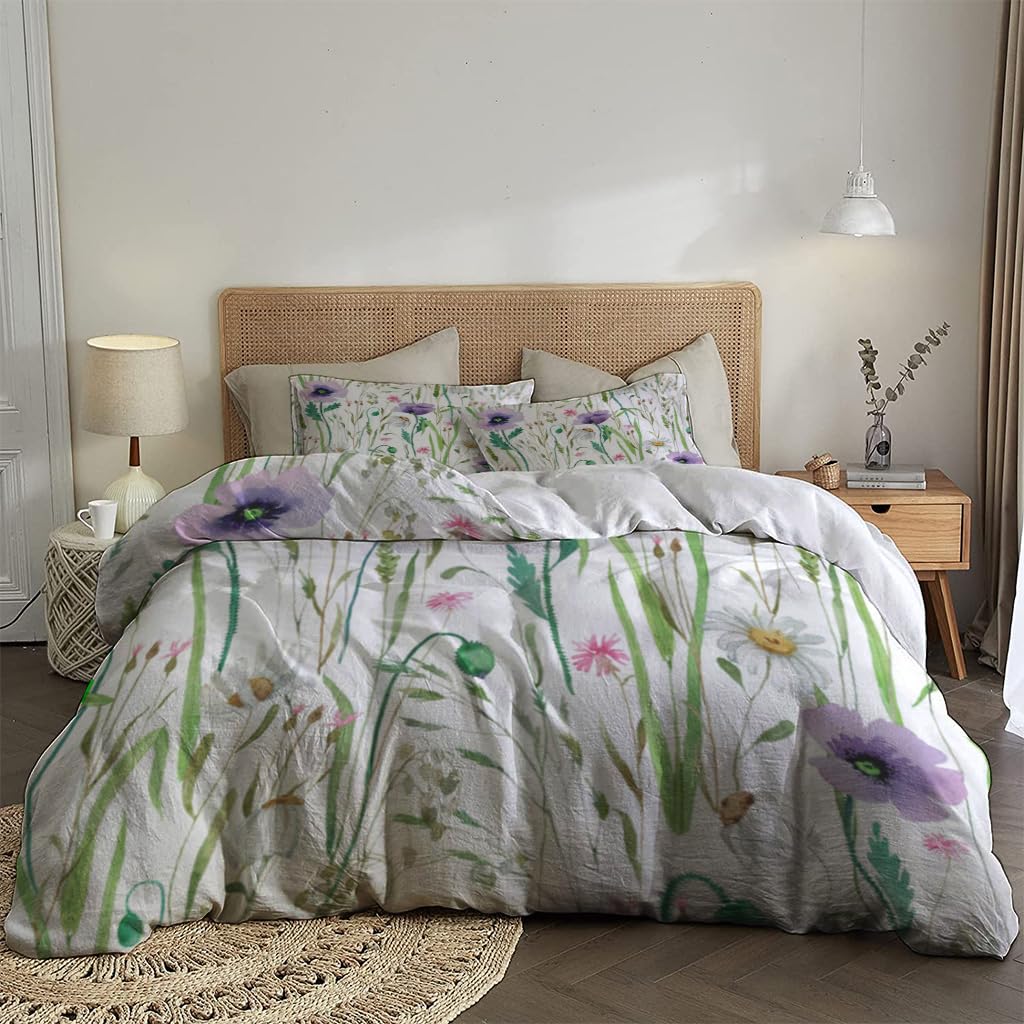 NIBAINLO 布団カバー野生の花 肌に優しい ピーチスキン加工 掛け布団カバー 和式 洋式 あったか 布団カバーセット リバーシブル ホームステイ ホテル 家庭兼用