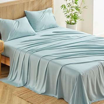 CozyLux King Size Sheets Set, 100% Rayon Derived from Bamboo, Sateen Weave | OEKO-TEX Certified, 240 TC Sateen, 16-Inch Deep Pocket 360 Elastic, Silky & Breathable Feel for Hot Sleepers, Capri Blue