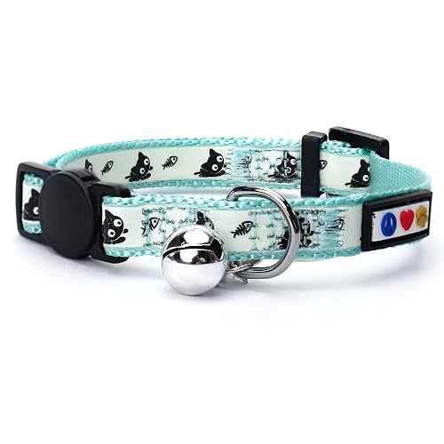 Pawtitas - Collar para gatos que brilla en la oscuridad, cierre de seguridad separable, cascabel ajustable…