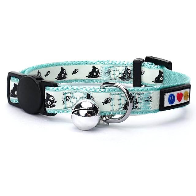 Pawtitas - Collar para gatos que brilla en la oscuridad, cierre de seguridad separable, cascabel ajustable…