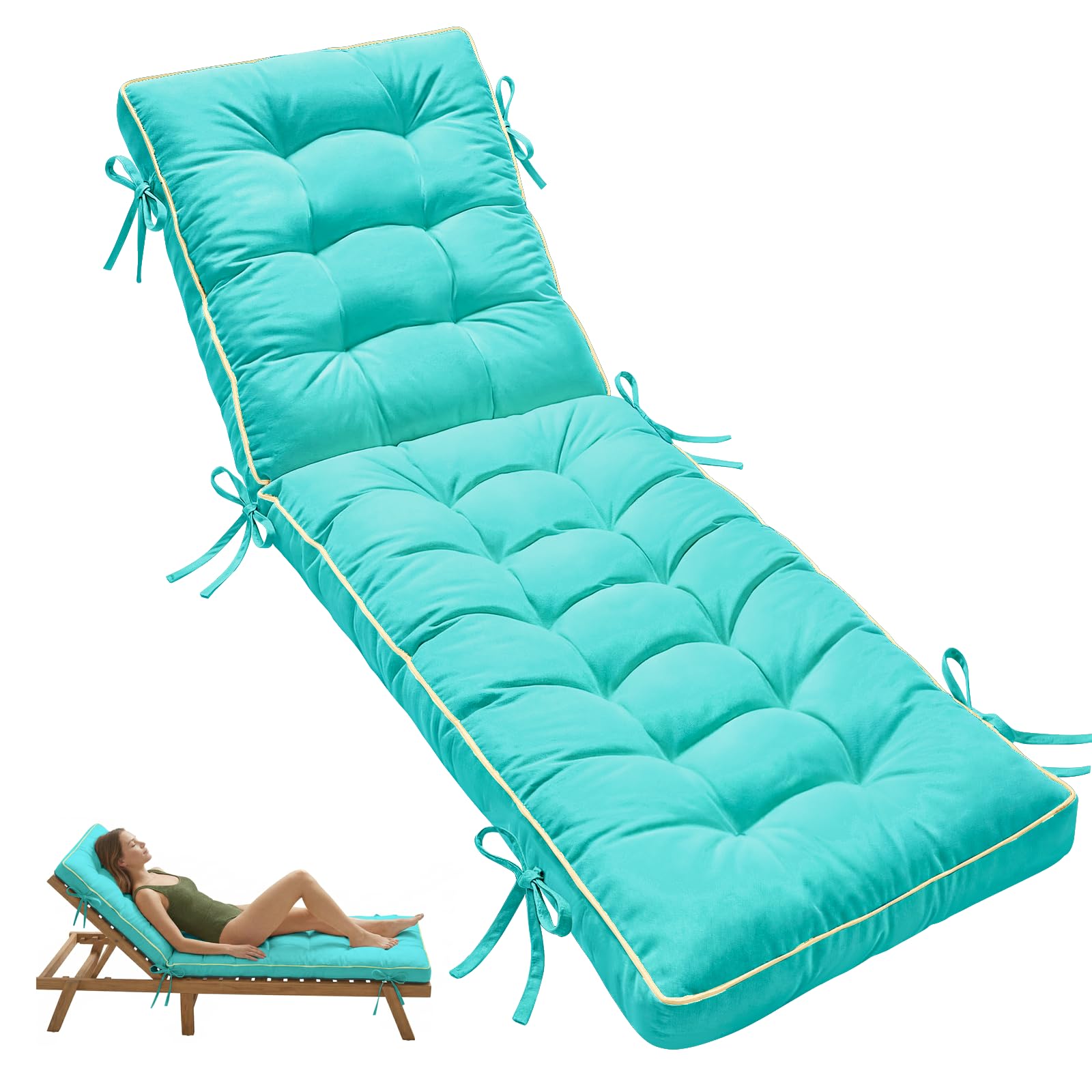 AS AWESLING 2-Fold Outdoor Sunbed Cushion with Quick Dry & Shredded Foam
