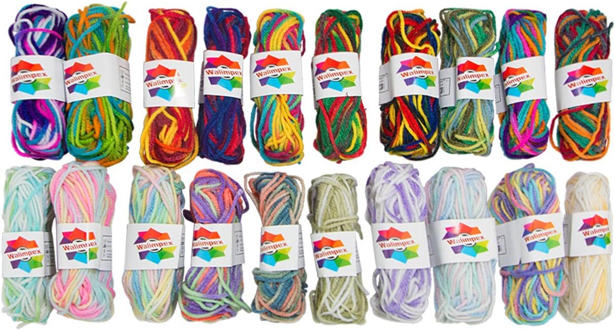 Walimpex Yarn: Premium Quality 100% Acrylic Multicolor Yarn - Mixed (20x12.5g)