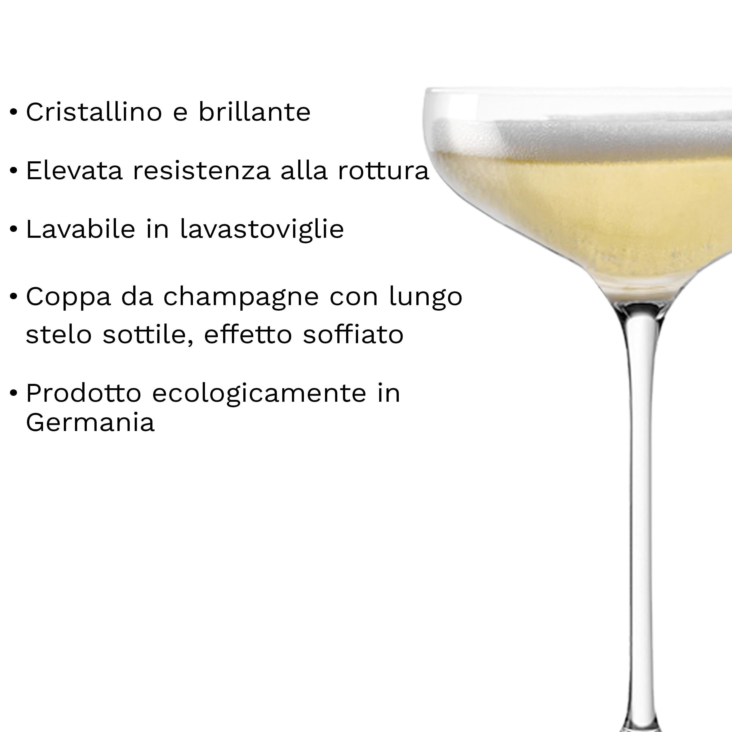 Stölzle Lausitz Calici da Champagne SWING Set di 6, 300ml – Eleganti Bicchieri da Champagne Ideali anche per Vino Spumante & Cocktail – Calici in Cristallo di Alta Qualità – Lavabili in Lavastoviglie
