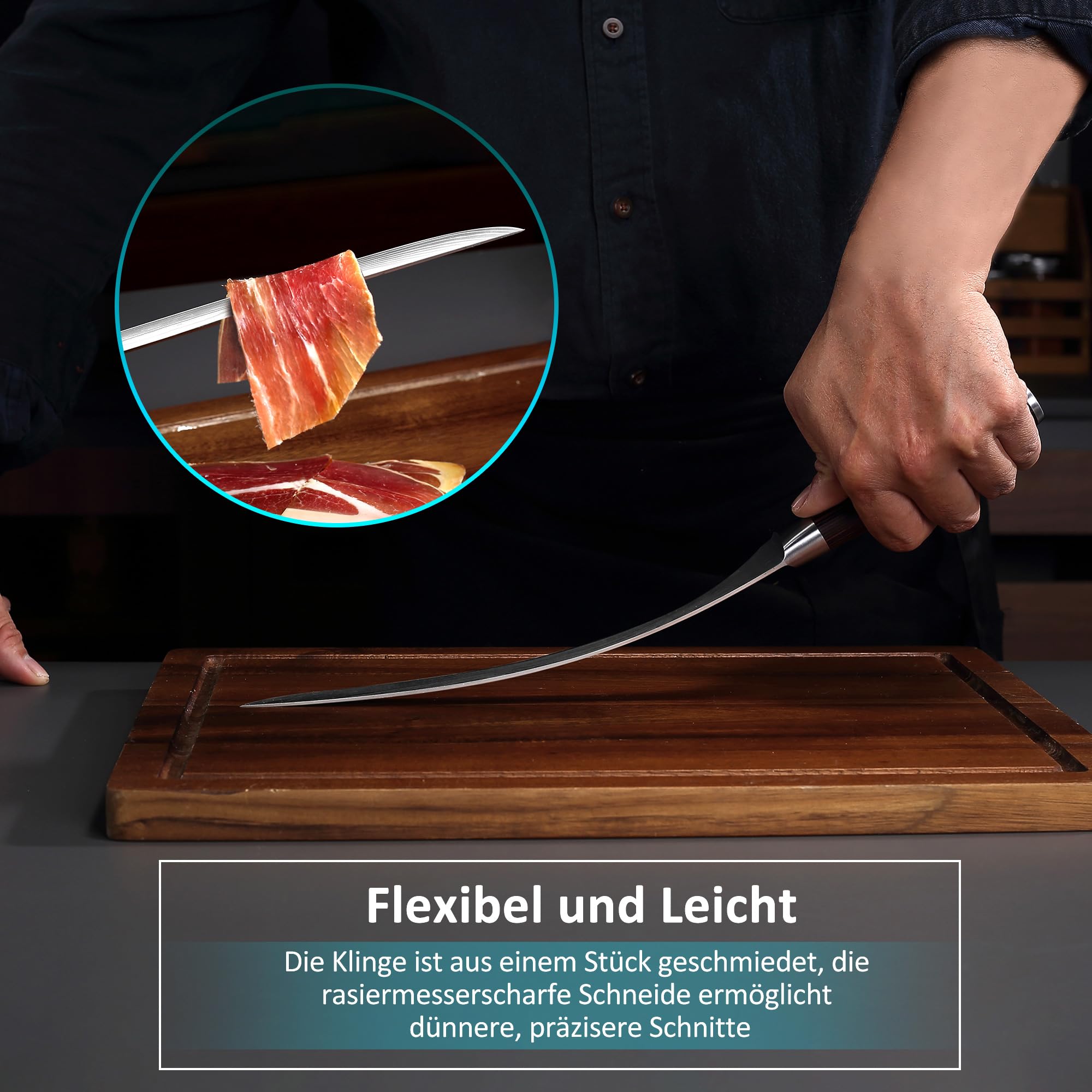 PAUDIN Coltello da prosciutto 25 cm, coltello da cucina professionale in acciaio inox tedesco 1.4116 - lama di precisione per fette sottilissime, con impugnatura ergonomica in legno
