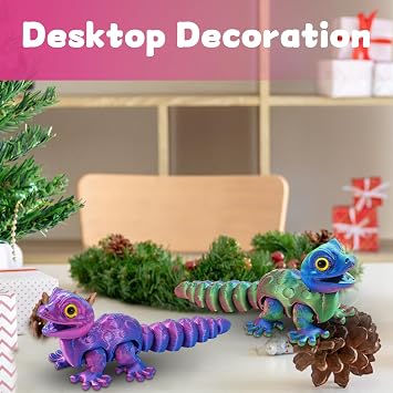 2Pcs 3D Printed Animals, 3D Printed Lizard, Stress Relief Fidget Toys for Adults Home Office Decoration Desktop Toys 3D Printed Animals with Flexible Joints