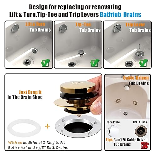 Vista 39 de Artiwell Tapón universal de drenaje de baño con punta de punta, tapón de drenaje de bañera, reemplaza los desagües de elevación y giro, punta