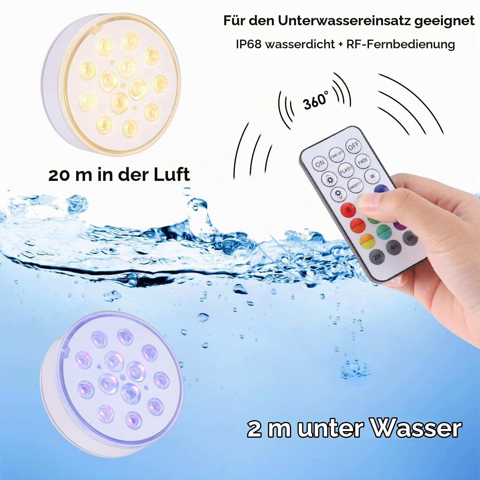 ZWOOS Poolbeleuchtung Wiederaufladbar Unterwasser Licht mit Fernbedienung Pool lichter Multi Farbwechsel Teichbeleuchtung Unterwasse Licht Wasserdichte RGB Poolbeleuchtung (4 Stück)