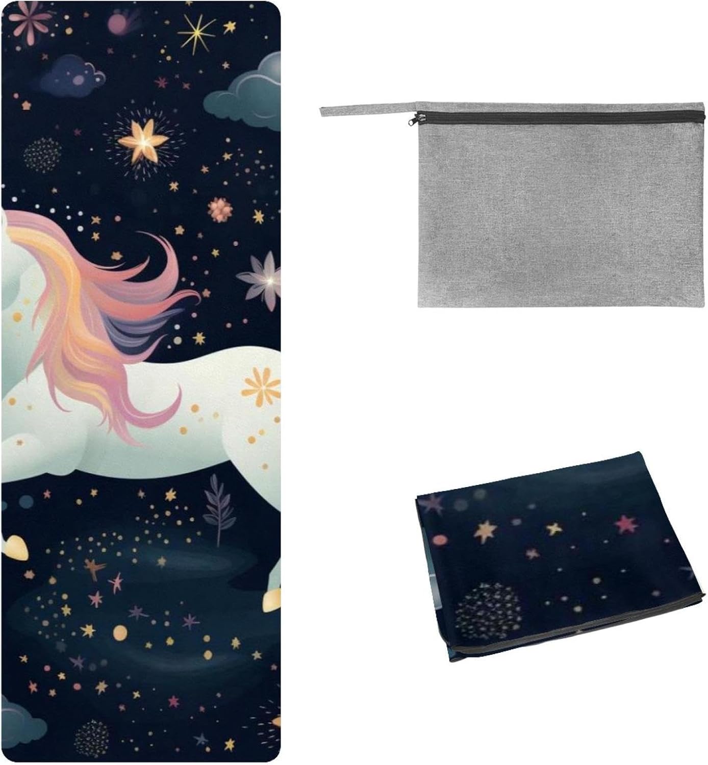 Yoga Towel, Galaxy Unicorn Pattern Non Slip Sweat Absorbent Hot Yoga Mat Towel for Hot Yoga, Pilates and Fitness - 72.8" x 26.8"