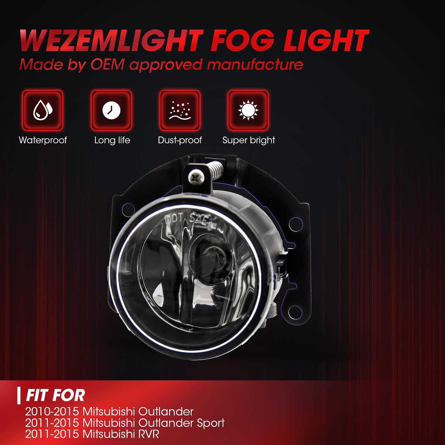 Fog Light Assembly Replacement For 2010-2015 Mitsubishi Outlander With H11 12V 55W Halogen Bulbs​(Clear Lens)