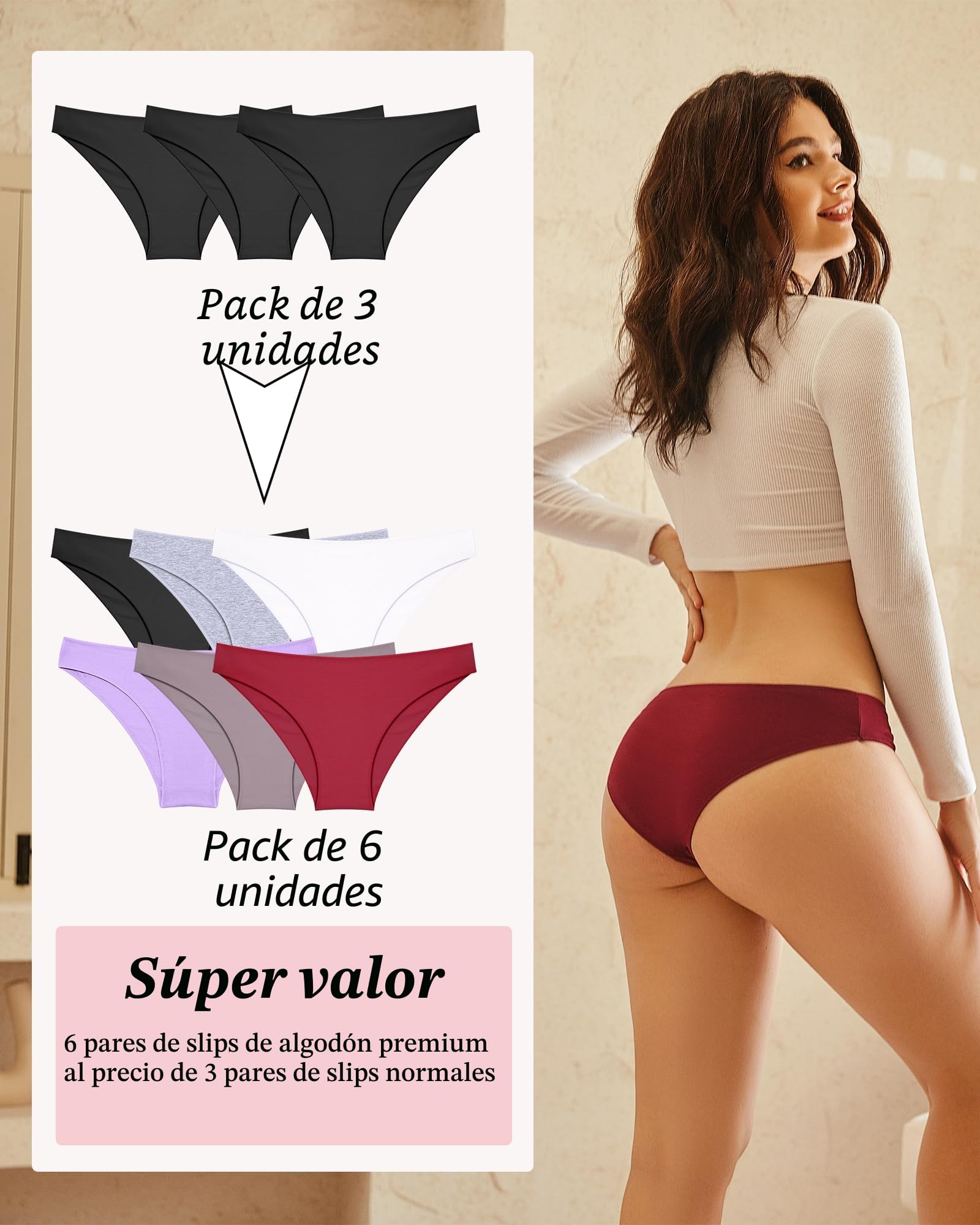 ALL OF ME Paquete de 6 ropa interior de algodón para mujer, conjunto de bragas de algodón para mujer, paquete múltiple, hipster, transpirable, S-XL