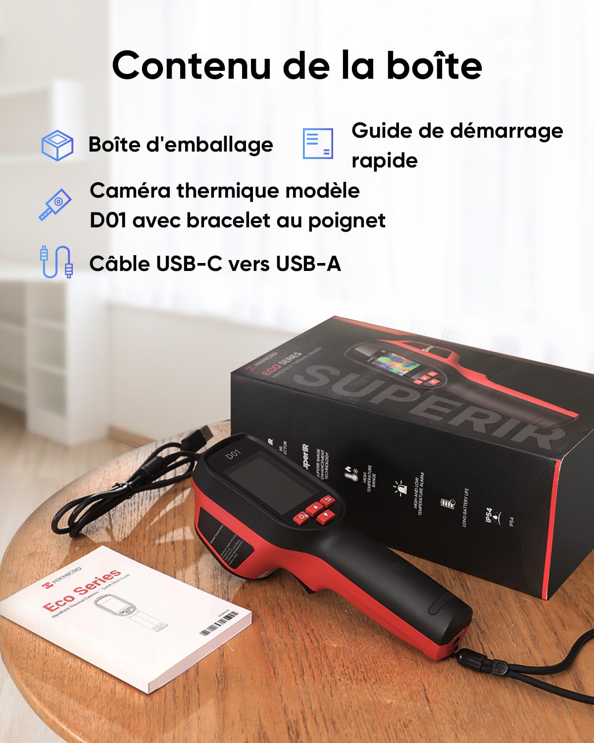 HIKMICRO D01 Caméra Thermique, Résolution Supérieure 240x240, SuperScene, Caméra d'Imagerie Thermique 96x96, Batterie de 3350mAh pour 11 heures d'autonomie, Enregistrement de Photos et Vidéos
