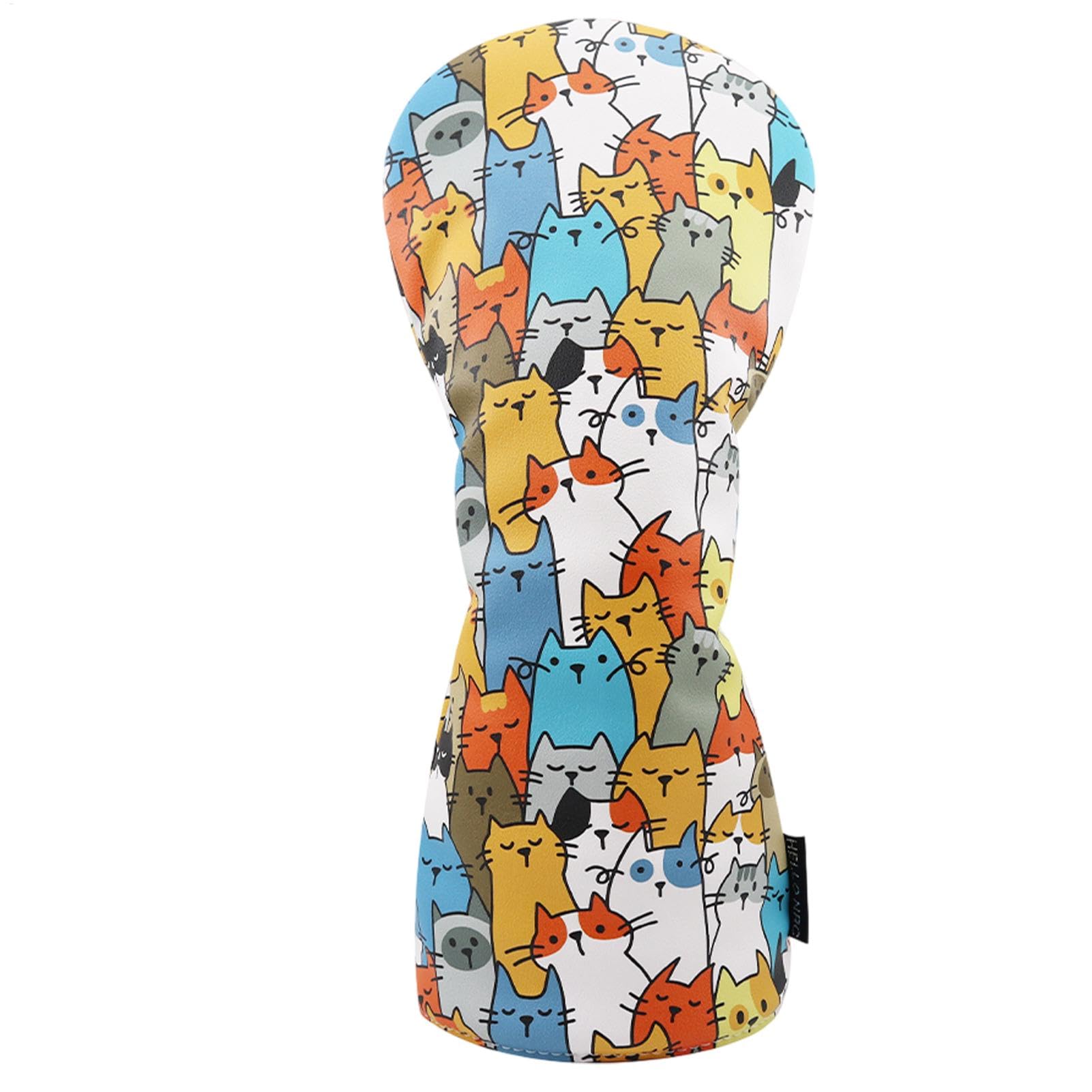 Cartoon Cat Driver Headcover, Funny Golf Club Covers, Waterproof and Functional Golf Head Covers, Perfect for Drivers, Fairway Woods, and Hybrids, Unique Golf Accessory