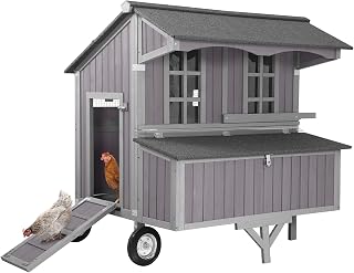 Aivituvin Chicken Coop Mobile Outdoor Hen House with Large Wheels Durable Wooden Poultry Cage with 3 Nesting Box for 2-6 Chickens 51.5’’ (51.57'' × 41.02'' × 51.18'')