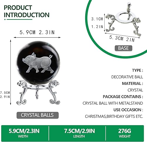 Miniatura 2 de ZEERSHEE Bola de cristal transparente 3D de 2.362 in con soporte, figura coleccionable de cerdo de cerdo para oficina en casa