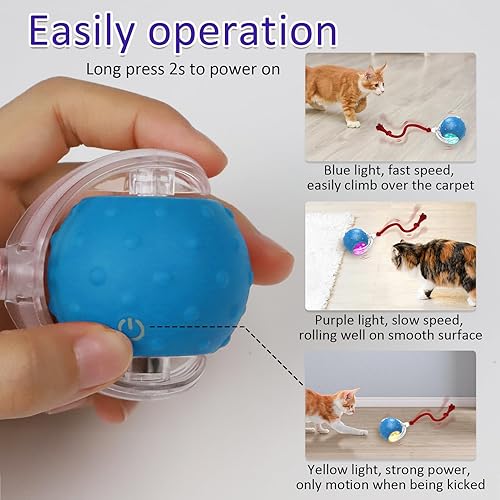 Miniatura 4 de Interactive Cat Toys Ball for Indoor Cats Fast Rolling on Carpet, Chirping & Motion Activate Cat Toys (Blue)