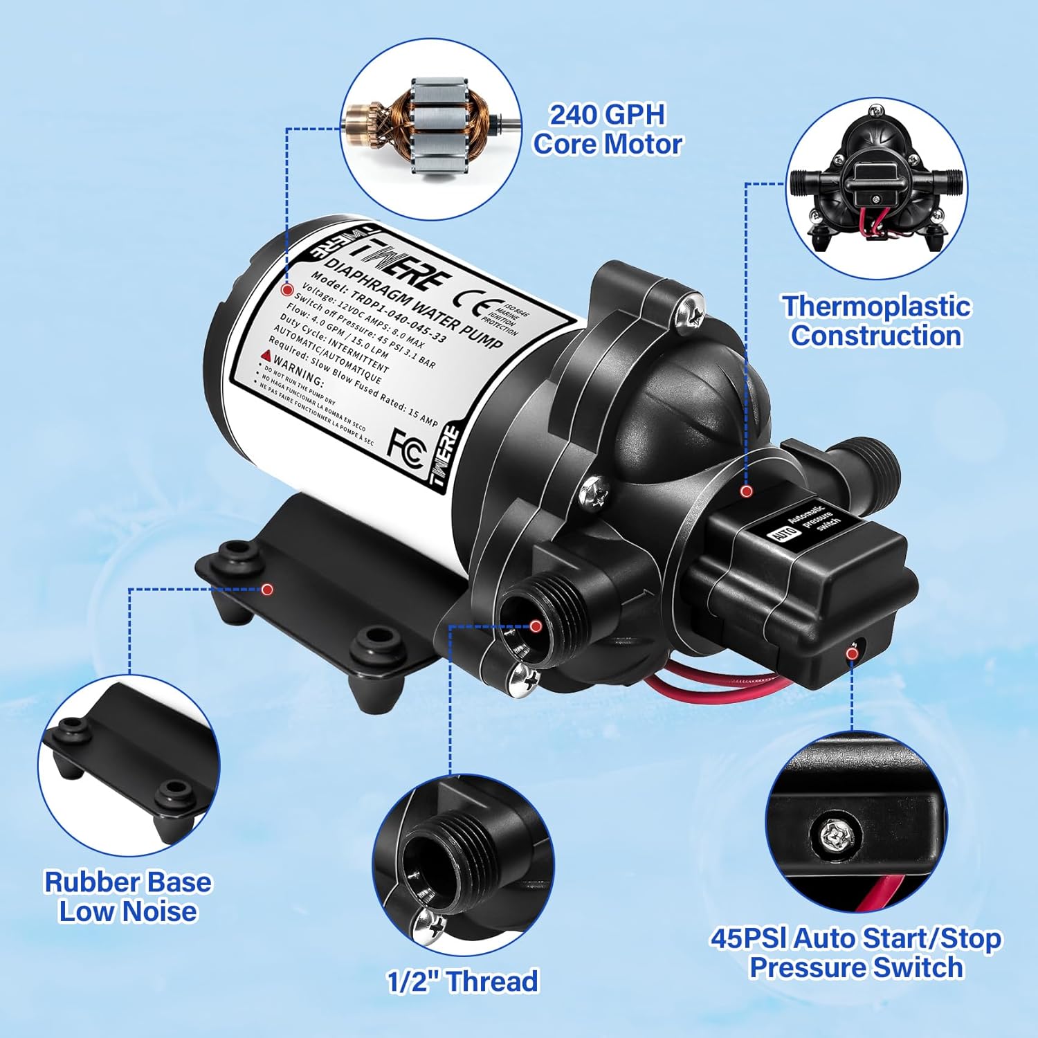 Sprayer Pump,12V DC Self Priming Water Pressure Pump 4.0GPM 45PSI with Pressure Switch for Agricultural Spraying Camper Yacht Garden RV Shower Sprayer,12V Sprayer Pump-Corrosion Resistant