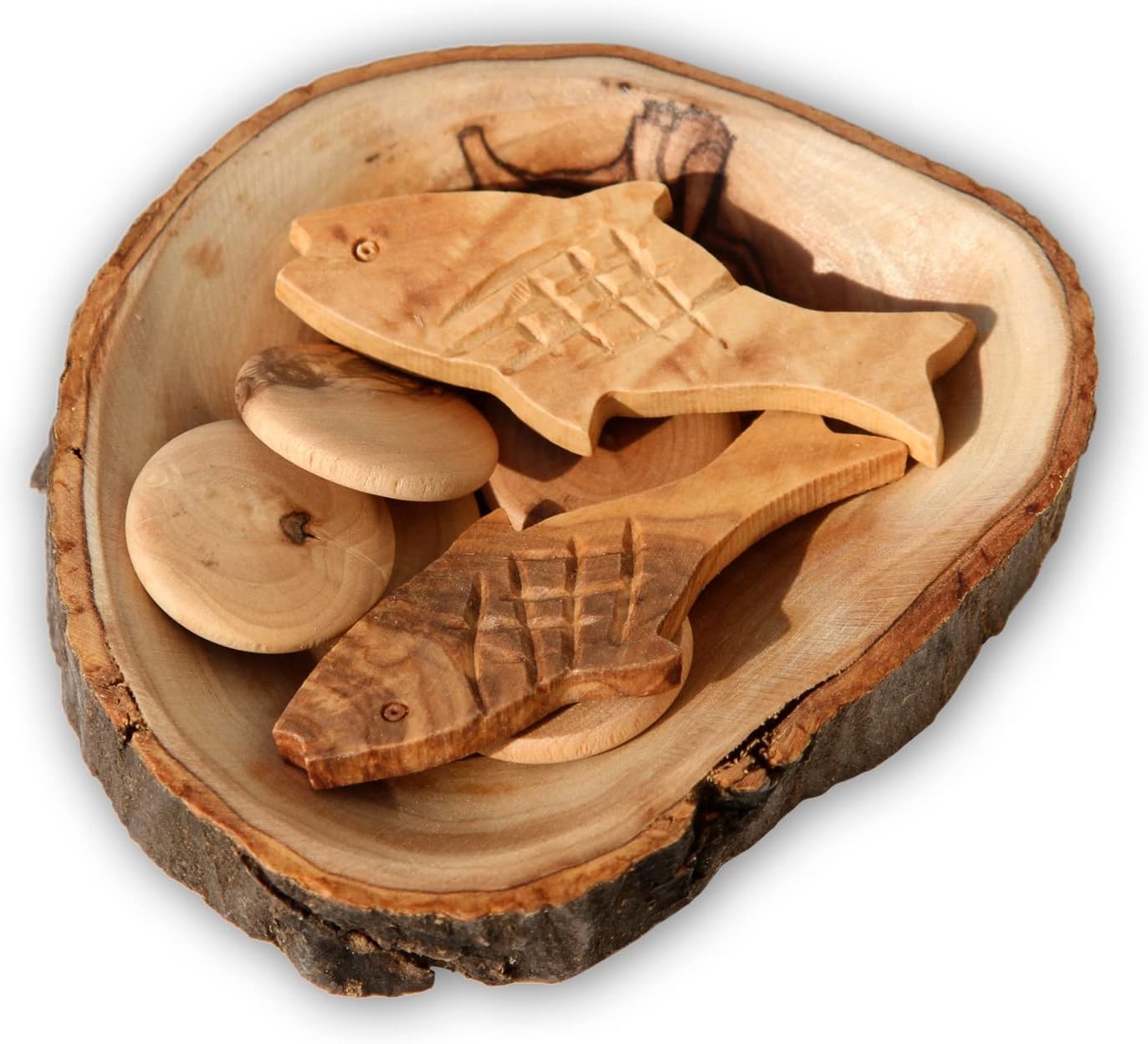 THE JERUSALEM GIFT SHOP SINCE 2004 Handcrafted Olive Wood Loaves and Fish Display - Biblical Miracle Replica from Bethlehem - Religious Home Decor & Souvenir image 4
