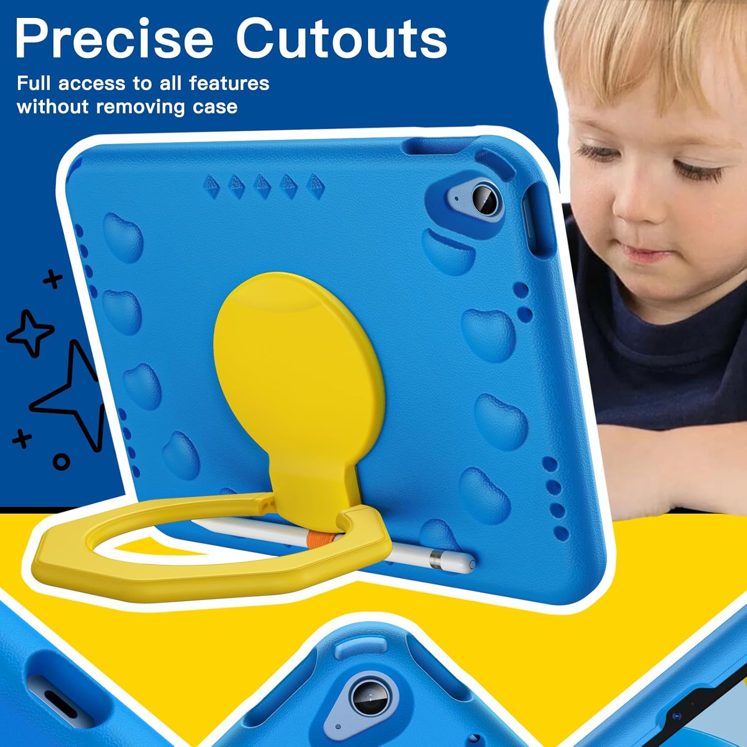JETech Kids Case for iPad (A16) 11th/10th Generation (2025/2022) with 360 Degree Rotating Handle Stand, Shockproof Lightweight Tablet Cover with Pencil Holder (Blue)