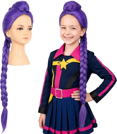 morvally 33.5 Inches Purple Long Braided Ponytail Wig - Anime Cosplay Wigs for Halloween Costume Party (Purple)