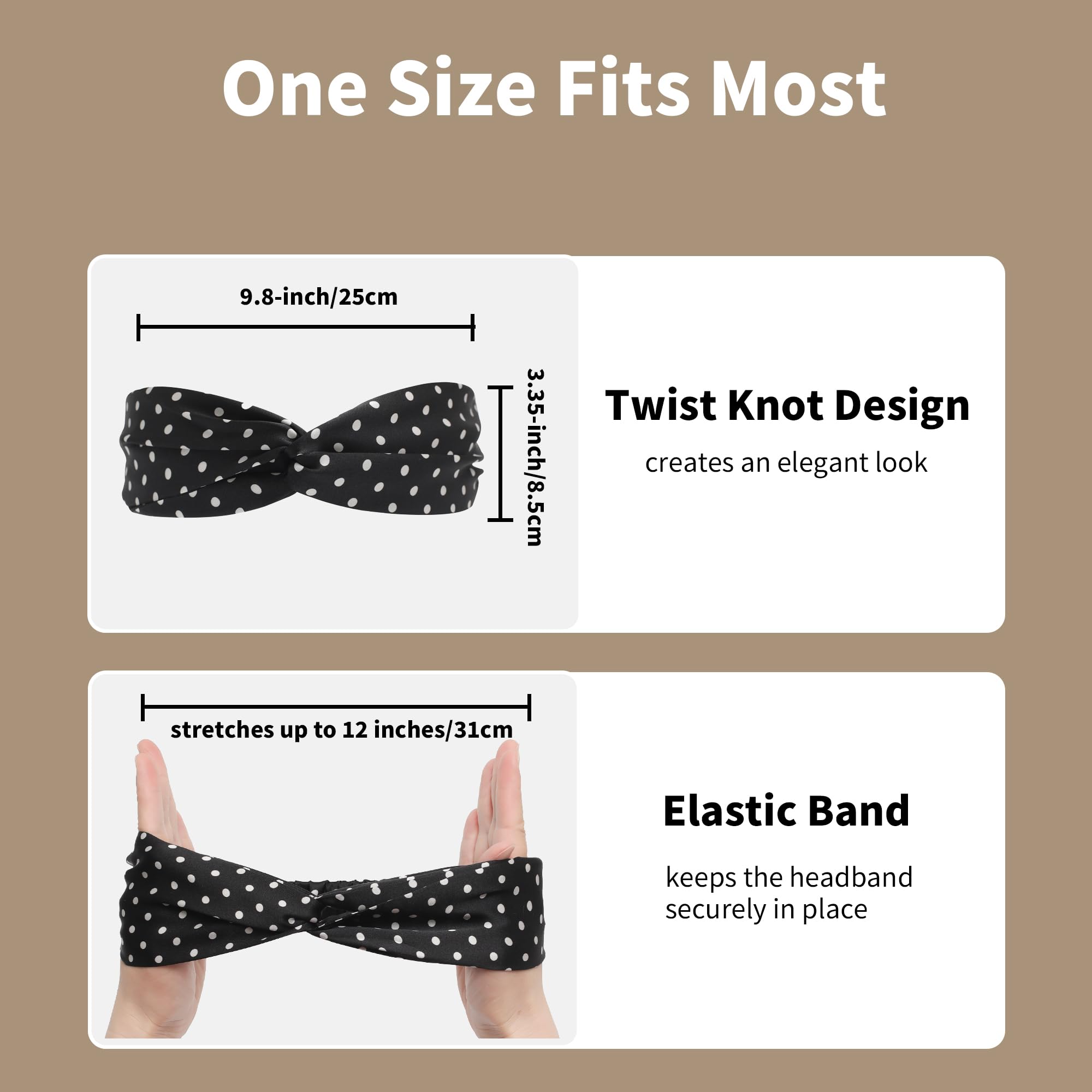 ZLYC Mulberry Pilk Headband Elastic Twist Knotted Head Bands for Women's Hair(Polka Dots Black),One Size - Image 3